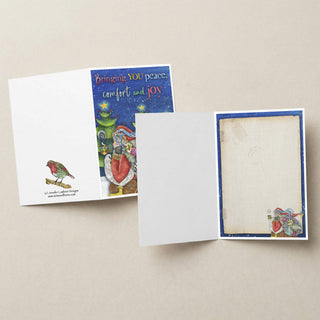 Peace & Joy Santa Greeting Card - Christmas Tree Winter Scene