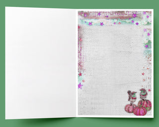 Pink Pumpkins & Minty Birds Greeting Card - Autumn And Halloween Art