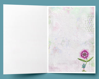 Pink Wonder Wildflower Blue Bird Greeting Card - Blank Art Notecard