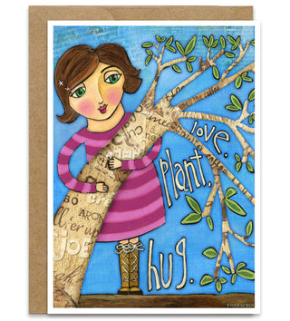 Plant Love Pink Greeting Card - Positive Coffee Environmental Nature Art