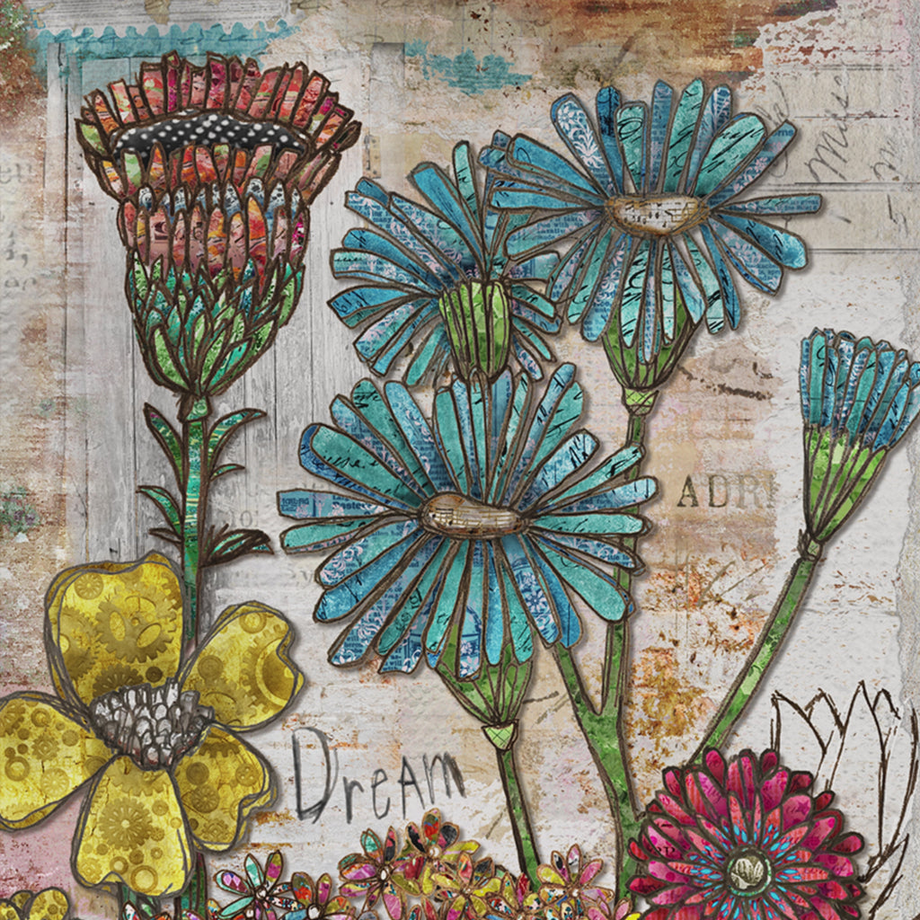 Video of colorful flowers on a textured background.