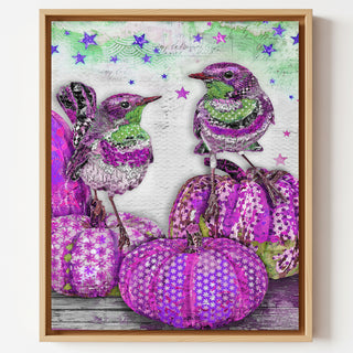 Purple Pumpkins & Minty Birds Art Print - Fall & Halloween Stars