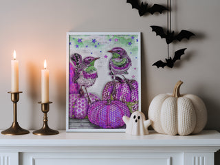 Purple Pumpkins & Minty Birds Art Print - Fall & Halloween Stars