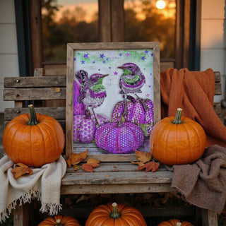 Purple Pumpkins & Minty Birds Art Print - Fall & Halloween Stars