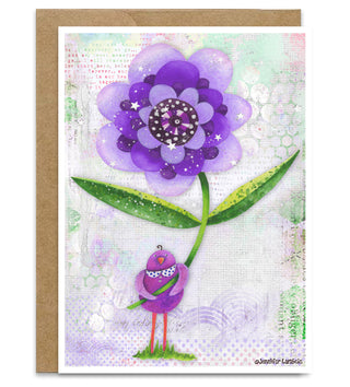 Purple Wonder Wildflower Blue Bird Greeting Card - Blank Art Notecard