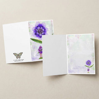 Purple Wonder Wildflower Blue Bird Greeting Card - Blank Art Notecard