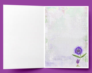 Purple Wonder Wildflower Blue Bird Greeting Card - Blank Art Notecard