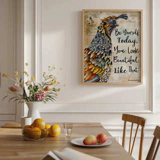 You Look Beautiful Quail Art Print - Whimsical Boho Cottagecore Bird