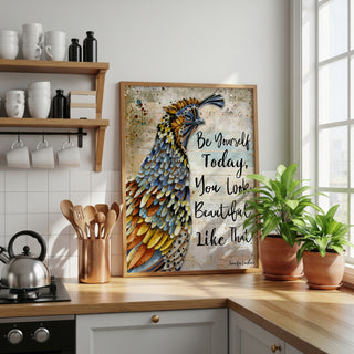 You Look Beautiful Quail Art Print - Whimsical Boho Cottagecore Bird