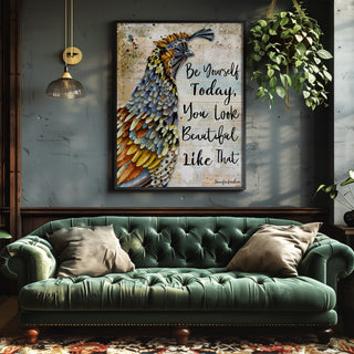 You Look Beautiful Quail Art Print - Whimsical Boho Cottagecore Bird