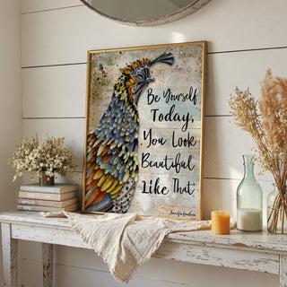 You Look Beautiful Quail Art Print - Whimsical Boho Cottagecore Bird