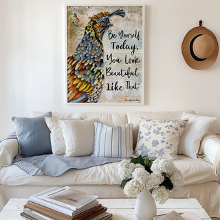 You Look Beautiful Quail Art Print - Whimsical Boho Cottagecore Bird