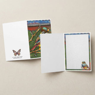 Rad Autumn Coffee Bird Greeting Card - Fall Tea Cup & Stars Art