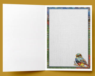 Rad Autumn Coffee Bird Greeting Card - Fall Tea Cup & Stars Art