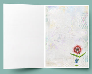 Red Wonder Wildflower Blue Bird Greeting Card - Blank Art Notecard