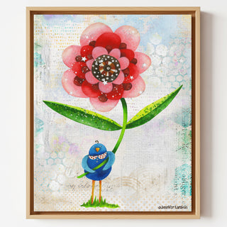 Red Wonder Wildflower Blue Bird Art Print - Bright Garden Home