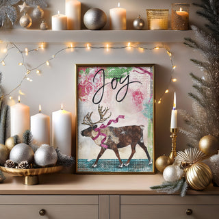 Joy Reindeer Art Print - Winter Woodland Animal Wall Decor