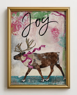 Joy Reindeer Art Print - Winter Woodland Animal Wall Decor
