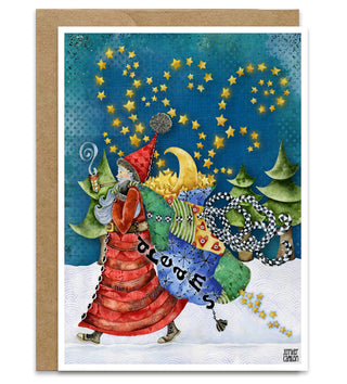 Santa Of Dreams Greeting Card - Christmas Trees & Stars Art