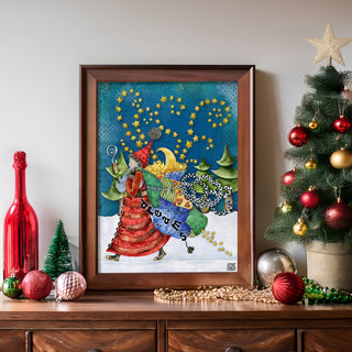 Santa Of Dreams Art Print - Christmas Trees & Stars