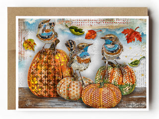 Shine Brightly Birds Greeting Card - Nature Fall Leaves And Pumpkins