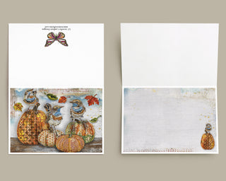 Shine Brightly Birds Greeting Card - Nature Fall Leaves And Pumpkins