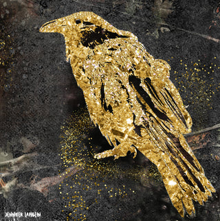 Sinister Raven Art Print - Black & Gold Halloween Crow