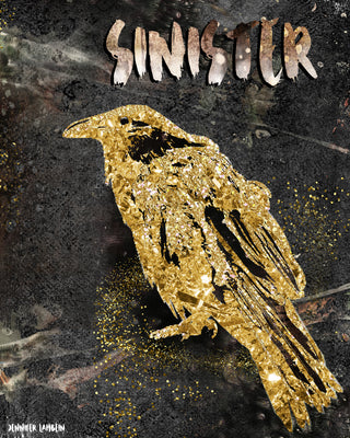 Sinister Raven Art Print - Black & Gold Halloween Crow