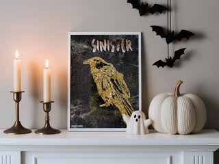 Sinister Raven Art Print - Black & Gold Halloween Crow