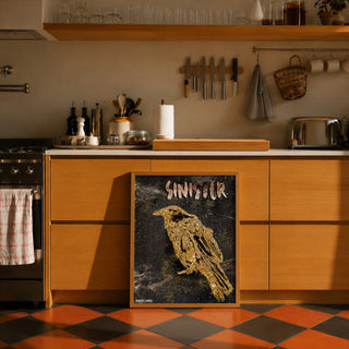 Sinister Raven Art Print - Black & Gold Halloween Crow
