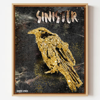 Sinister Raven Art Print - Black & Gold Halloween Crow