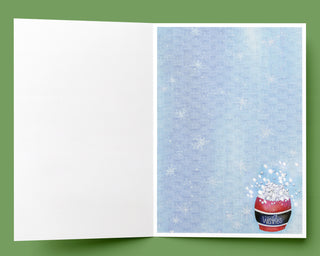 Sparkle Snowman Greeting Card - Winter Scene, Stars & Bird Art