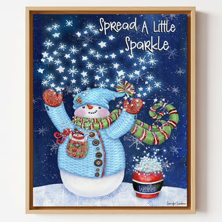 Sparkle Snowman Art Print - Winter Scene, Stars & Bird