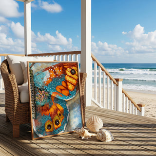 Starry Wildflowers Butterfly Wing Art Print - Boho Cottage Coastal