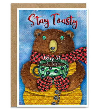 Stay Toasty Greeting Card - Winter Bear Art