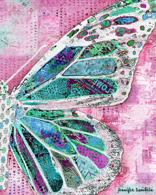 Strawberry Mint Butterfly Wing Art Print - Bright Whimsical Pink