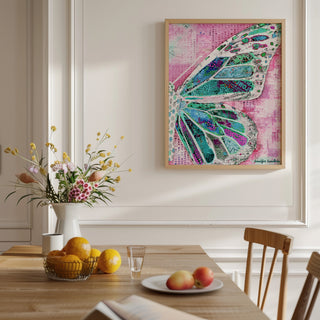 Strawberry Mint Butterfly Wing Art Print - Bright Whimsical Pink