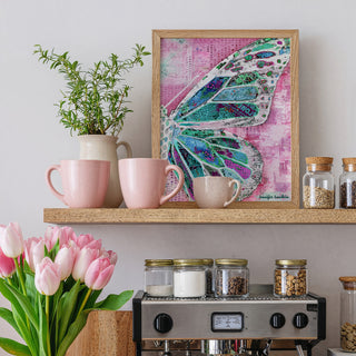 Strawberry Mint Butterfly Wing Art Print - Bright Whimsical Pink