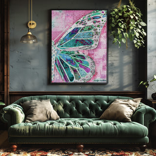 Strawberry Mint Butterfly Wing Art Print - Bright Whimsical Pink
