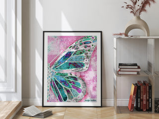 Strawberry Mint Butterfly Wing Art Print - Bright Whimsical Pink