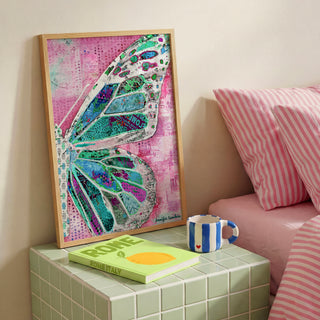 Strawberry Mint Butterfly Wing Art Print - Bright Whimsical Pink