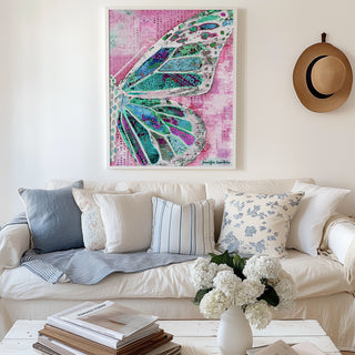Strawberry Mint Butterfly Wing Art Print - Bright Whimsical Pink