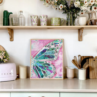 Strawberry Mint Butterfly Wing Art Print - Bright Whimsical Pink