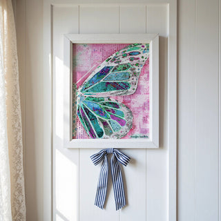 Strawberry Mint Butterfly Wing Art Print - Bright Whimsical Pink