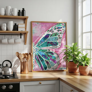 Strawberry Mint Butterfly Wing Art Print - Bright Whimsical Pink