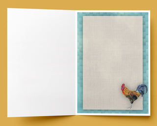Sunflowers Rooster Greeting Card - Farmhouse Bird Art