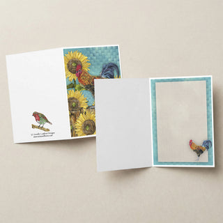Sunflowers Rooster Greeting Card - Farmhouse Bird Art