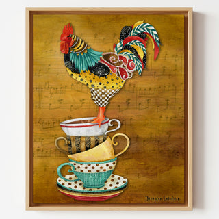 Tea Time Rooster Art Print - Watercolor Music Chicken Bird
