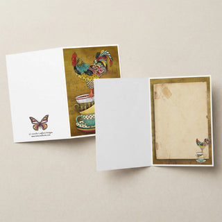Tea Time Rooster Greeting Card - Music Chicken Bird Art Notecard