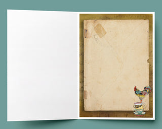 Tea Time Rooster Greeting Card - Music Chicken Bird Art Notecard